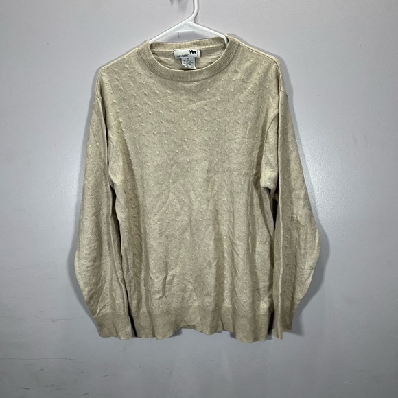 I Levrieri Men’s Beige Cashmere Silk Blend Cable Knit Crewneck Sweater - Picture 2 of 12